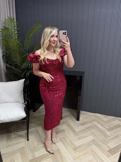 Anya Payet İşlemeli Elbise Bordo