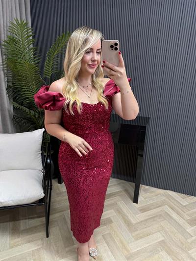 Anya Payet İşlemeli Elbise Bordo