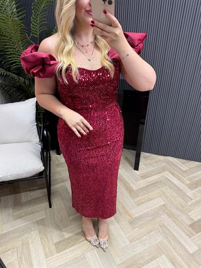 Anya Payet İşlemeli Elbise Bordo