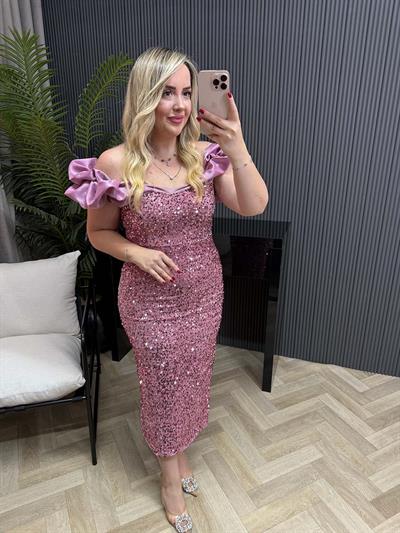 Anya Payet İşlemeli Elbise Pudra