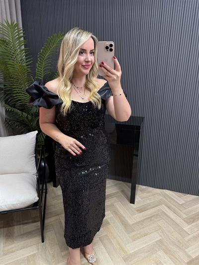 Anya Payet İşlemeli Elbise Siyah