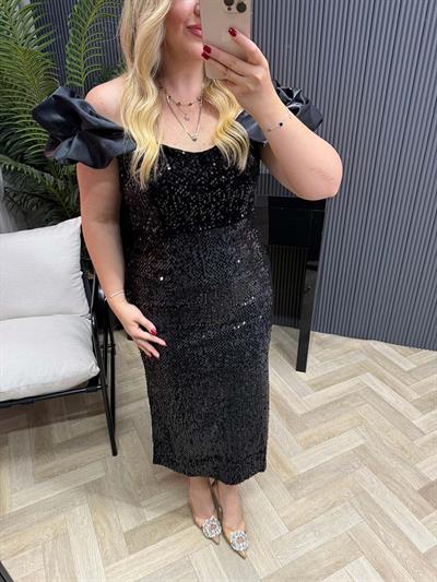 Anya Payet İşlemeli Elbise Siyah