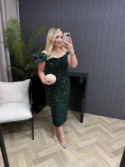 Anya Payet İşlemeli Elbise Zümrüt