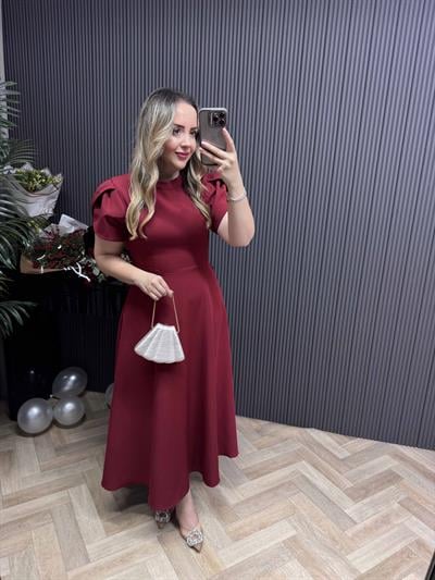 Arkasi Fiyonk Garnili Elbise Bordo