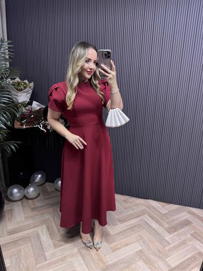Arkasi Fiyonk Garnili Elbise Bordo