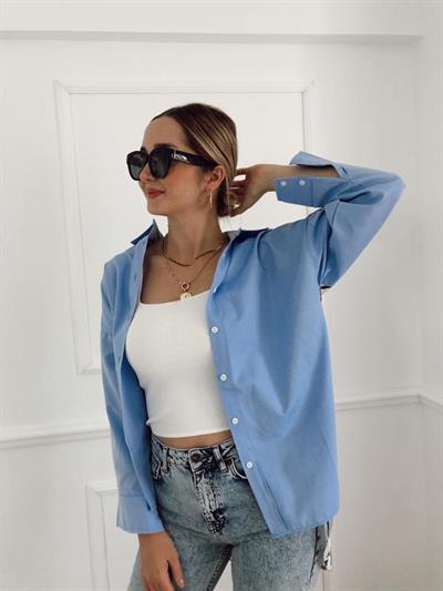 Arkası Saten Mavi Gömlek