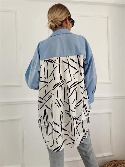 Arkası Saten Mavi Gömlek