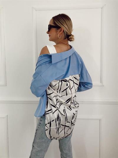 Arkası Saten Mavi Gömlek