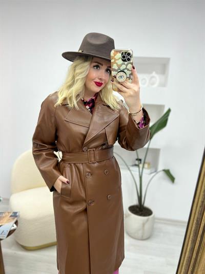 Astarlı Deri Trenç Kahve