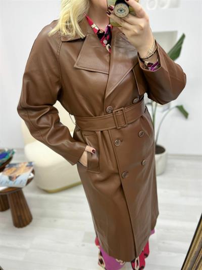 Astarlı Deri Trenç Kahve