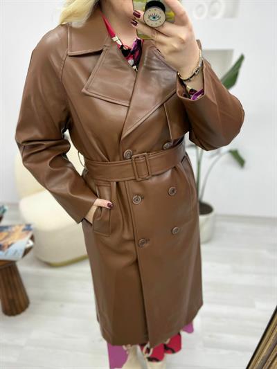 Astarlı Deri Trenç Kahve