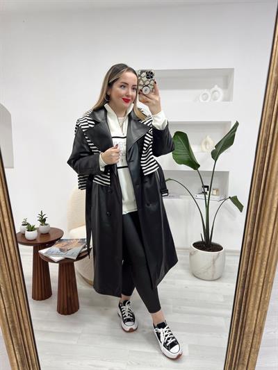 Astarlı Deri Trenç Siyah