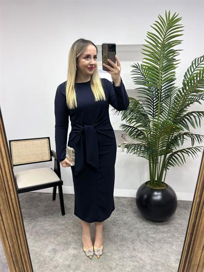 Bağlama Detaylı Elbise Lacivert