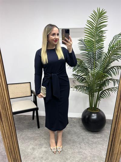 Bağlama Detaylı Elbise Lacivert