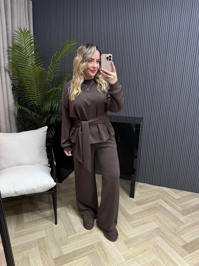 Bağlama Detaylı Orj Marka Oyhs Kumaş Takım Acı Kahve