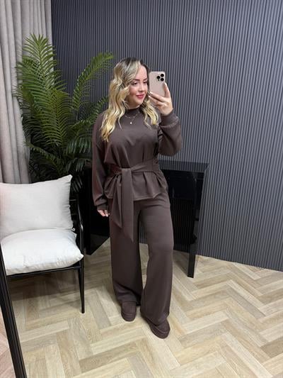 Bağlama Detaylı Orj Marka Oyhs Kumaş Takım Acı Kahve