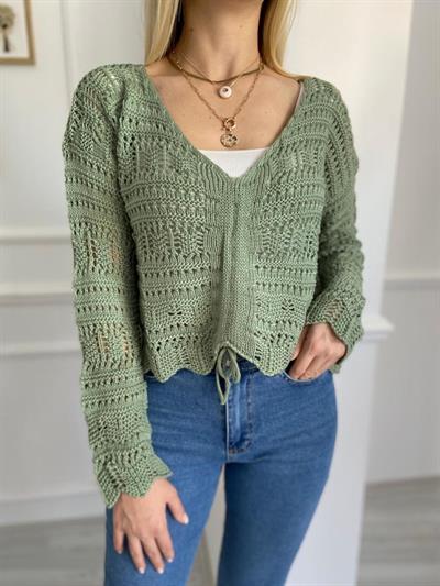 Bağlama Detaylı Triko Mint