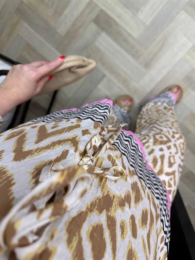 Bağlamalı Bluzlu Pembe Sarı Keten Takım