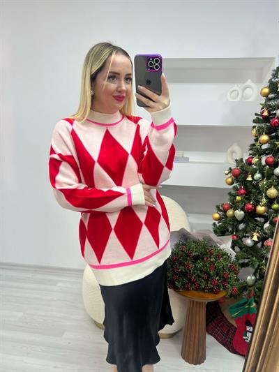 Baklava Desen Oversize Triko Kazak