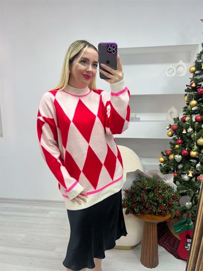 Baklava Desen Oversize Triko Kazak