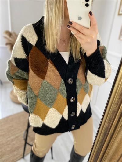 Baklava Desen Siyah Hırka