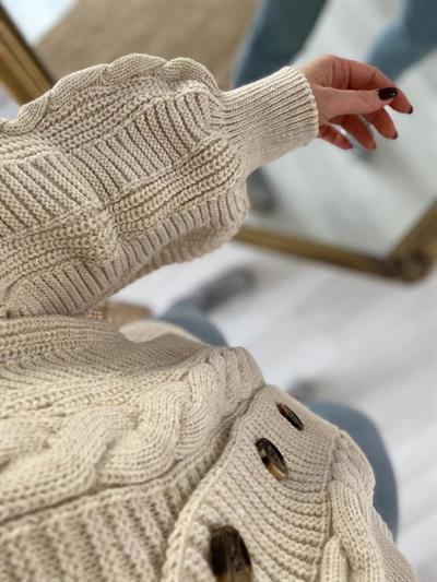 Baklava Örgü Desen Bej Hırka