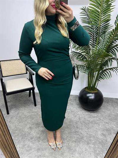 Balıkçi Yaka Maxi Boy Drapeli Elbise Zümrüt