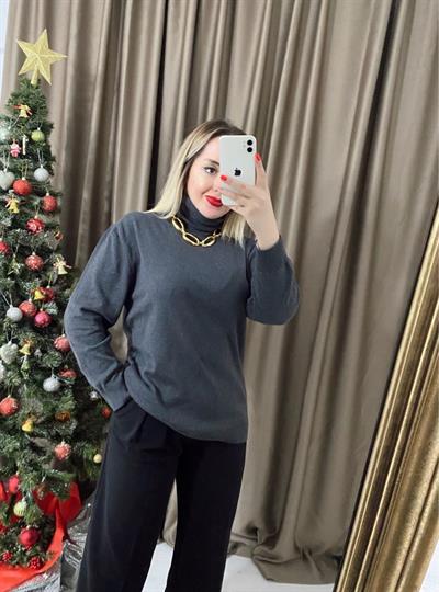 Balıkçı Yaka Soft Triko Gri