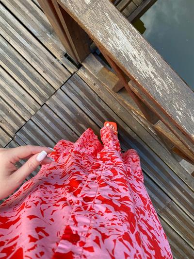 Balon Bol Pembe Önden Düğmeli Elbise