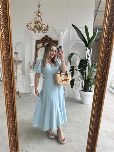 Balon Kol Bebek Mavi Keten Elbise