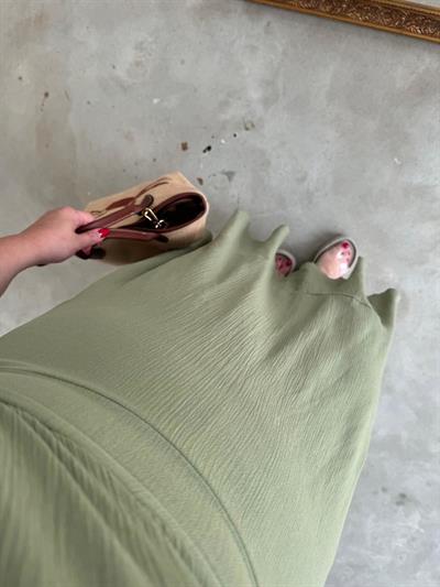 Balon Kol Haki Keten Elbise