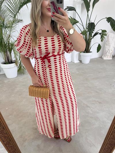 Balon Kol Öpücük Desen Elbise