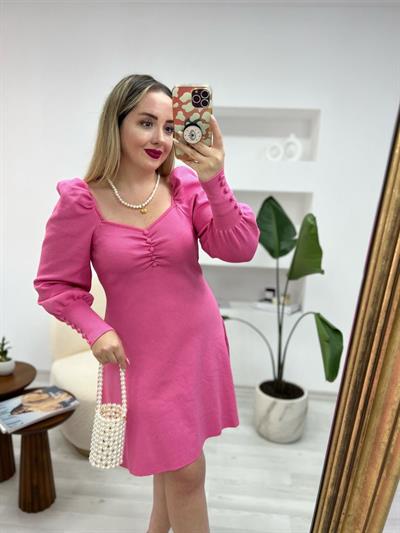 Balon Kol Orj Marka Çelik Triko Elbise Pembe