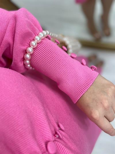 Balon Kol Orj Marka Çelik Triko Elbise Pembe
