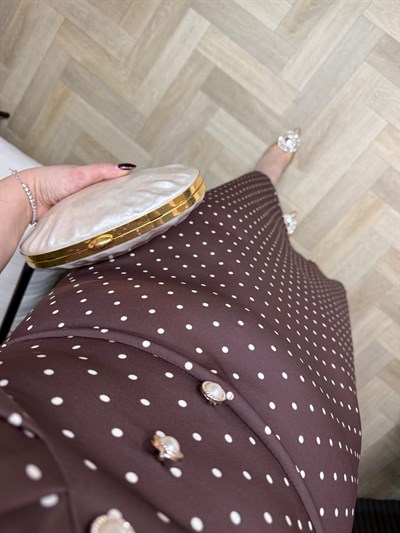 Balon Kol Puantiyelı Acı Kahve Elbise 