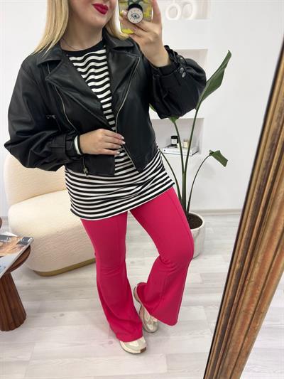 Balon Kol Siyah Deri Ceket