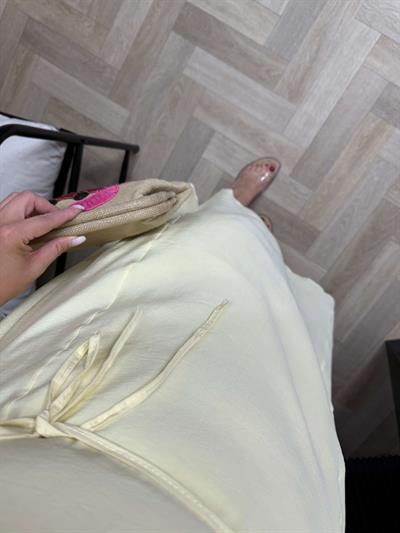 Balon Kol Tensel Kuşaklı Elbise Sarı