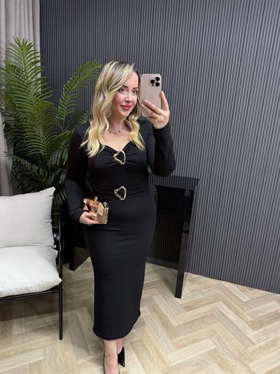 Barnes Gold Detaylı Orj Marka Model Elbise Siyah