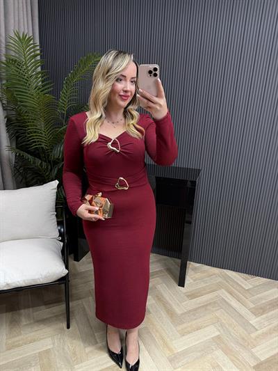Barnes Gold Detaylı Orj Marka Model Elbise Bordo