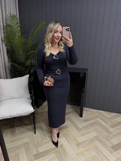 Barnes Gold Detaylı Orj Marka Model Elbise Lacivert