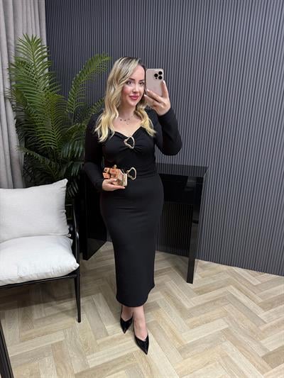 Barnes Gold Detaylı Orj Marka Model Elbise Siyah