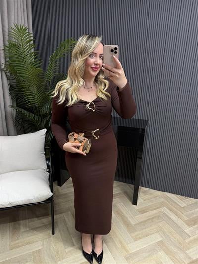 Barnes Gold Detaylı Orj Marka Model Elbise Kahverengi