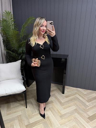 Barnes Gold Detaylı Orj Marka Model Elbise Siyah
