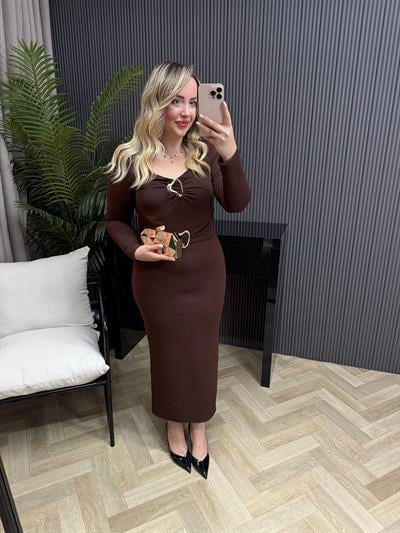 Barnes Gold Detaylı Orj Marka Model Elbise Kahverengi