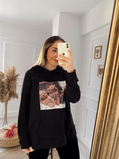Baskılı Kapüşonlu Orj Marka Sweat