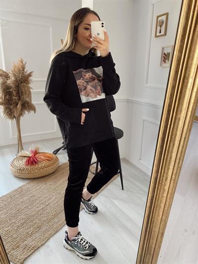 Baskılı Kapüşonlu Orj Marka Sweat