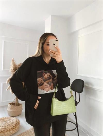 Baskılı Kapüşonlu Orj Marka Sweat