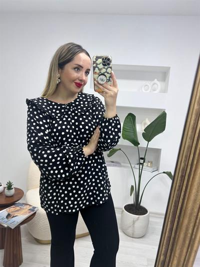 Bebe Yaka Balon Kol Puantiye Bluz