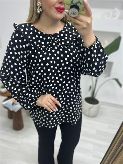 Bebe Yaka Balon Kol Puantiye Bluz