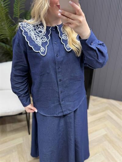 Bebe Yaka İşlemelı Denim Gömlek